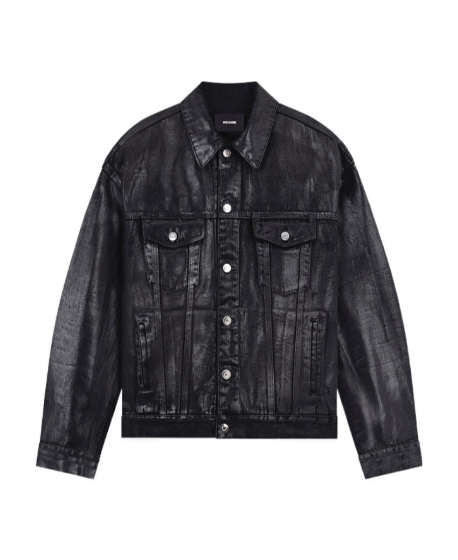 We11 Done Black Foil Coated Trucker Denim Jacket In Black