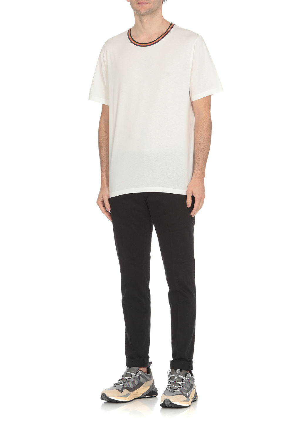 Shop Paul Smith Artist Stripe Collar T-shirt In White