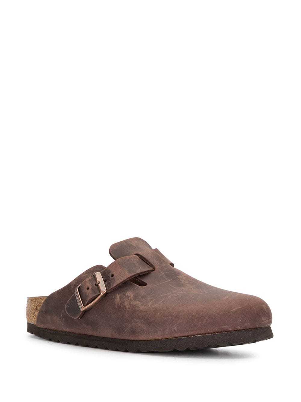 Birkenstock Boston Leather Slides In Brown