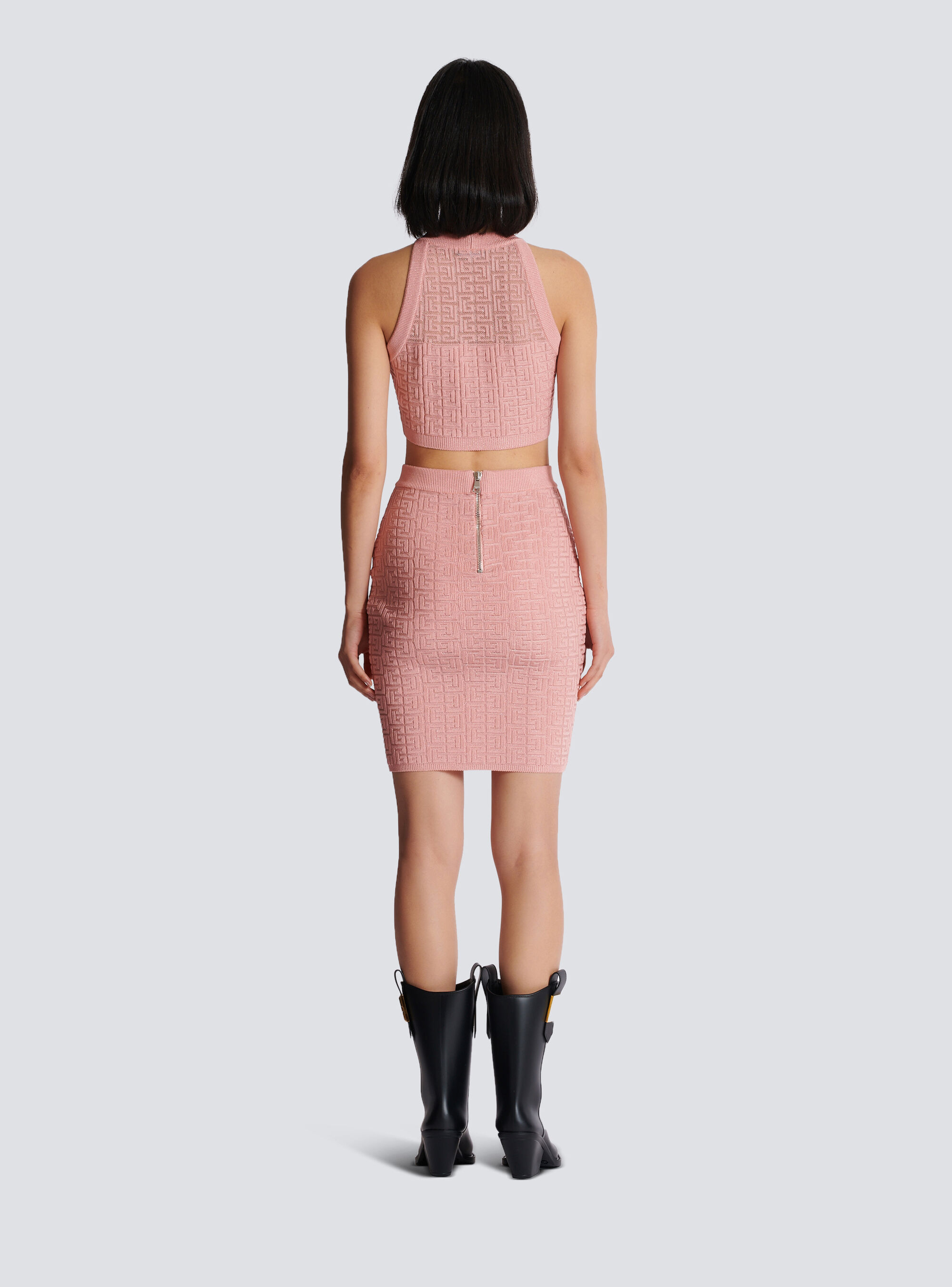 Balmain Pb-intarsia Knitted Mini Skirt In Pink