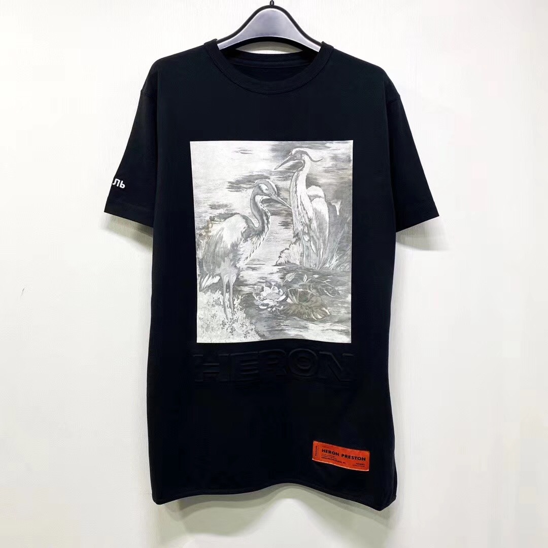 Heron Preston Crew Neck Heron Print T-shirt In Black