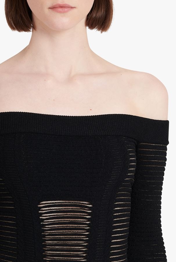 Balmain Black Viscose Midi Dress In Black