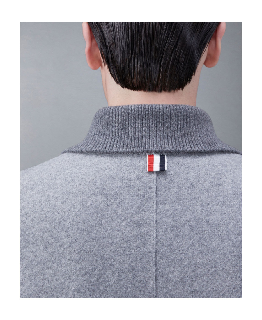 THOM BROWNE STRIPE-TRIM DETAIL SINGLE-BREASTED COAT