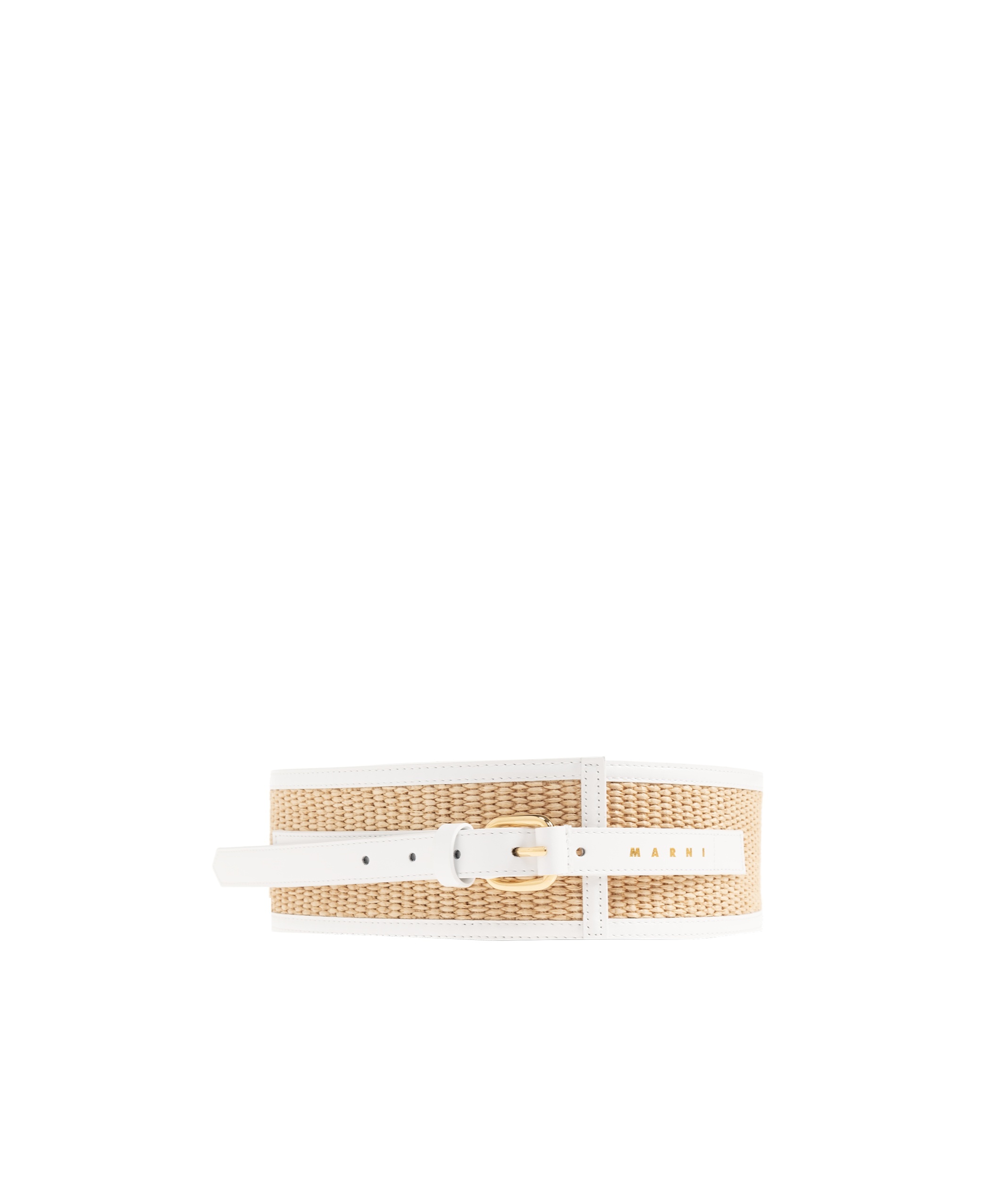 Shop Marni Leather-trim Raffia Wide Belt In White
