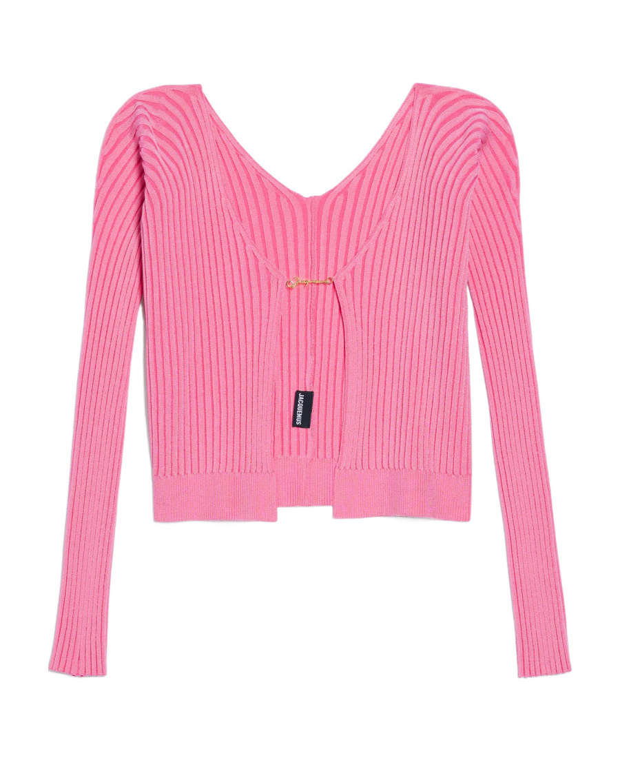 Jacquemus La Maille Pralù Ribbed Cardigan In Pink