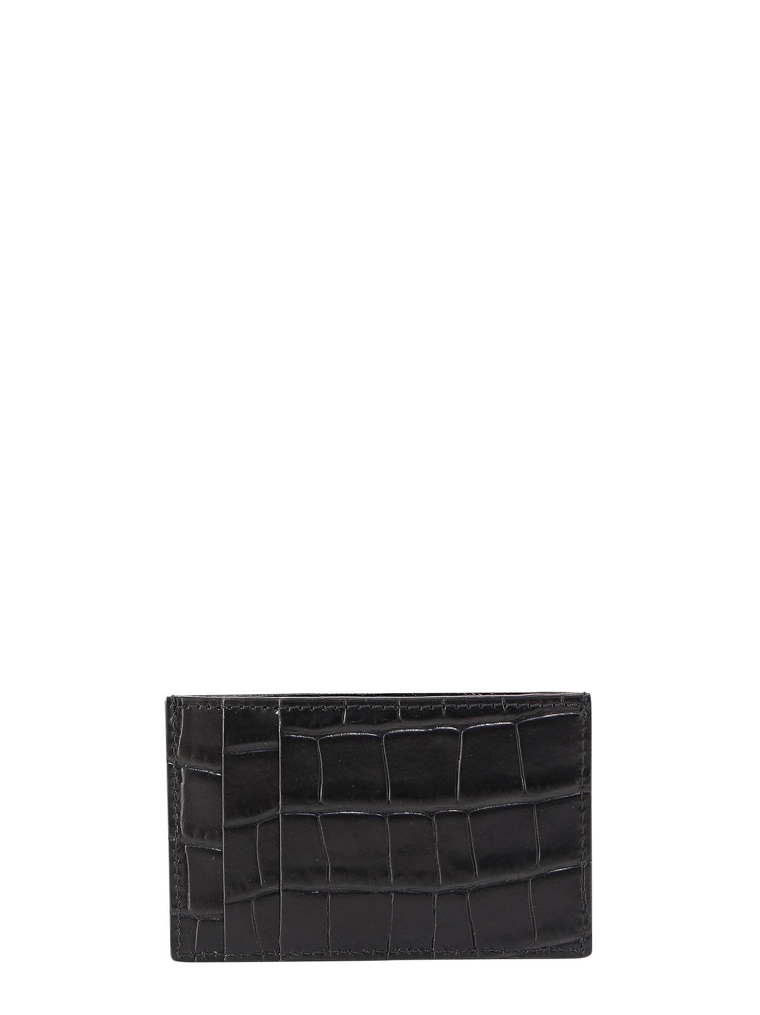 Alexander Mcqueen Black Crocodile Embossed Skull Cardholder In Black
