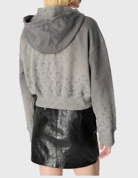 Marine Serre Moon Fleece Cropped Zipped Hoodie Woman Grey In Gray