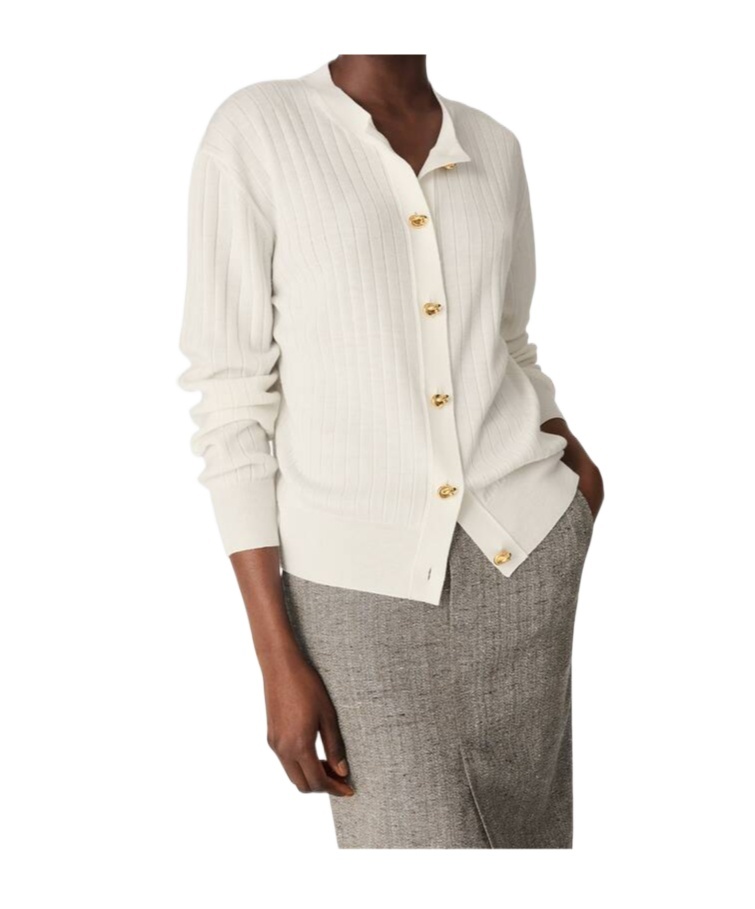 Bottega Veneta Wool Rib Cardigan In White