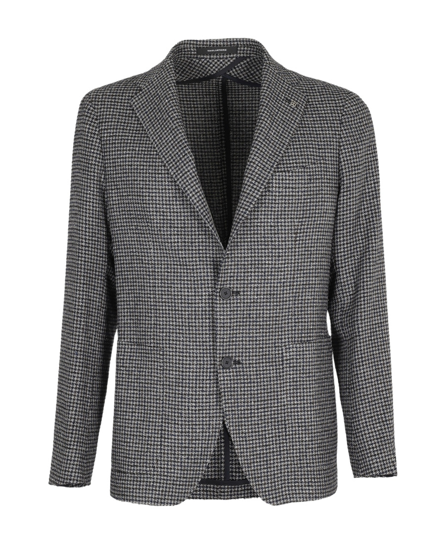Tagliatore Beige/light Blue Patterned Single-breasted Jacket In Black
