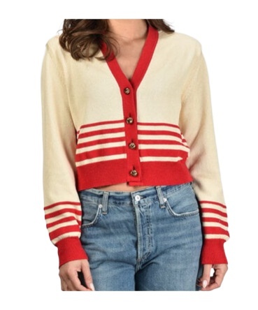 Golden Goose Beige Cardigan With Red Stripes In Nude