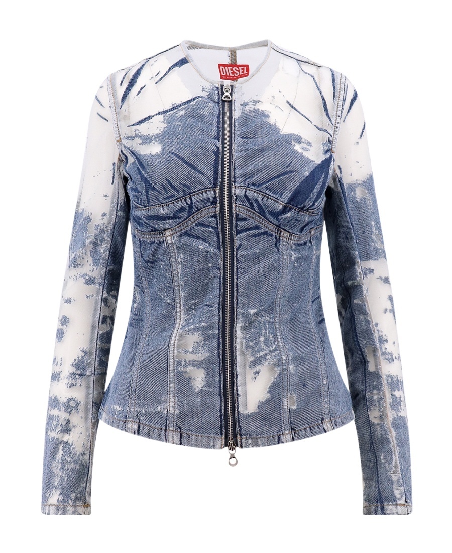Diesel Milly Denim Fitted Jacket With Zip In Blue