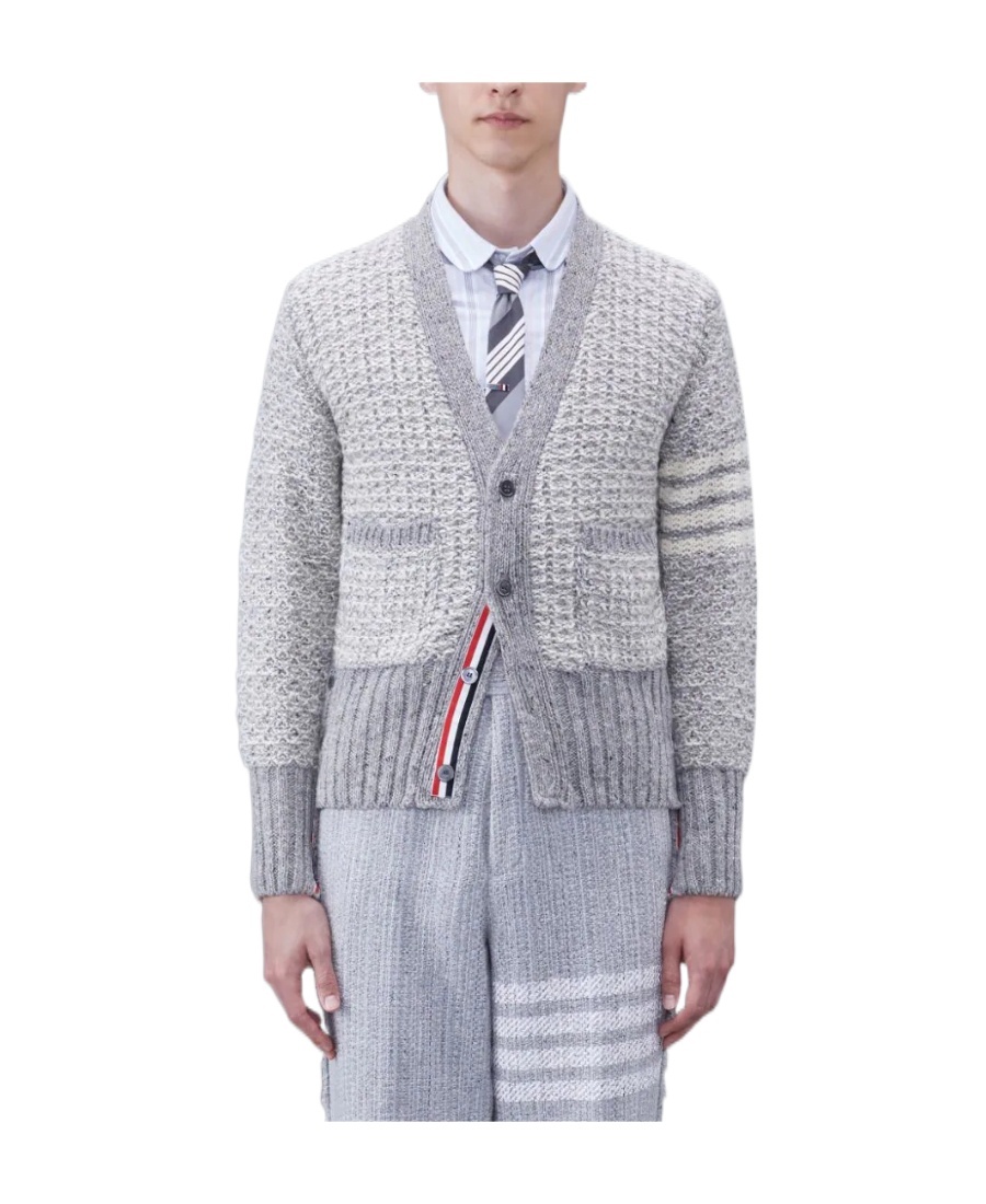Shop Thom Browne 4-bar Mélange-effect Cardigan In Gray