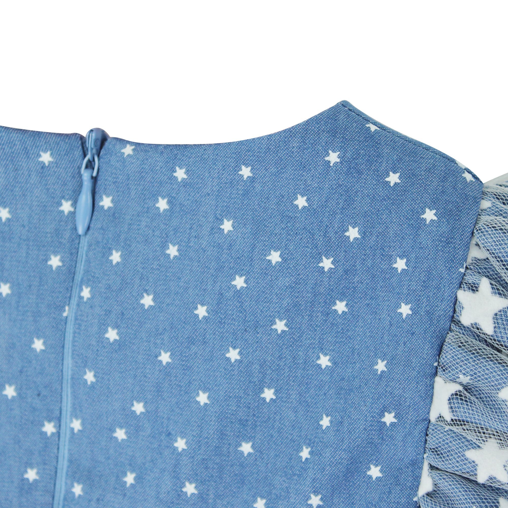 Miss Blumarine Abito Baby Girl Blu In Denim Di Cotone Stampato In Blue