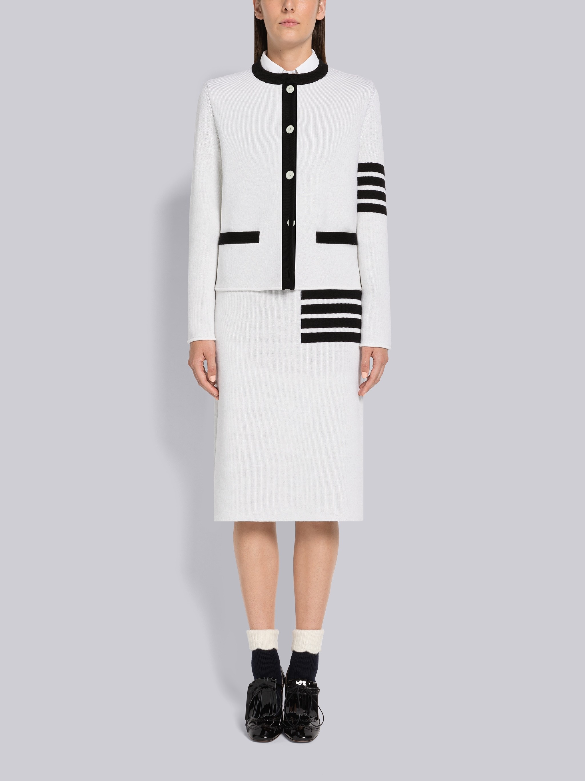 Thom Browne Cardigan Aus Einer Wollmischung Mit Streifen In White