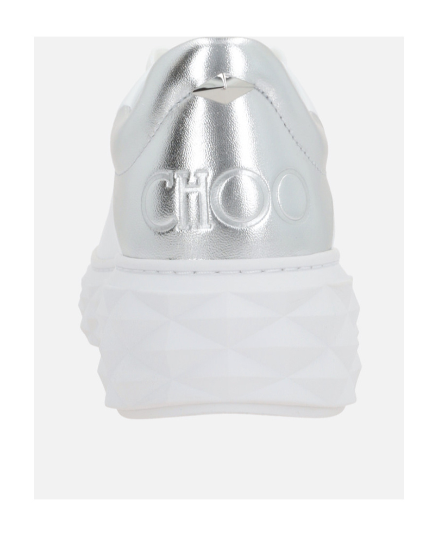 Jimmy Choo Low Top Leather Sneakers With Metallic Heel In White