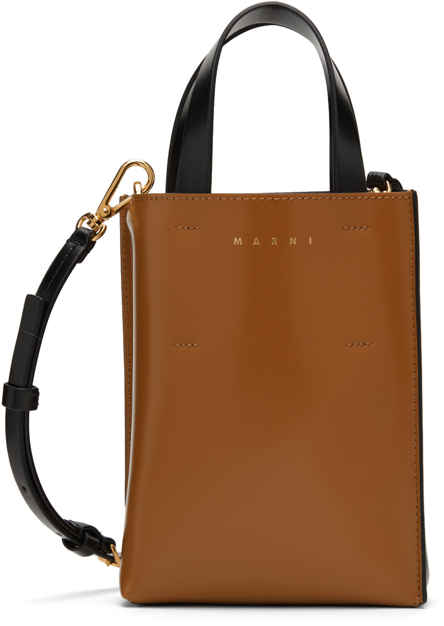 Marni Two-tone Leather Tote Bag In Brown