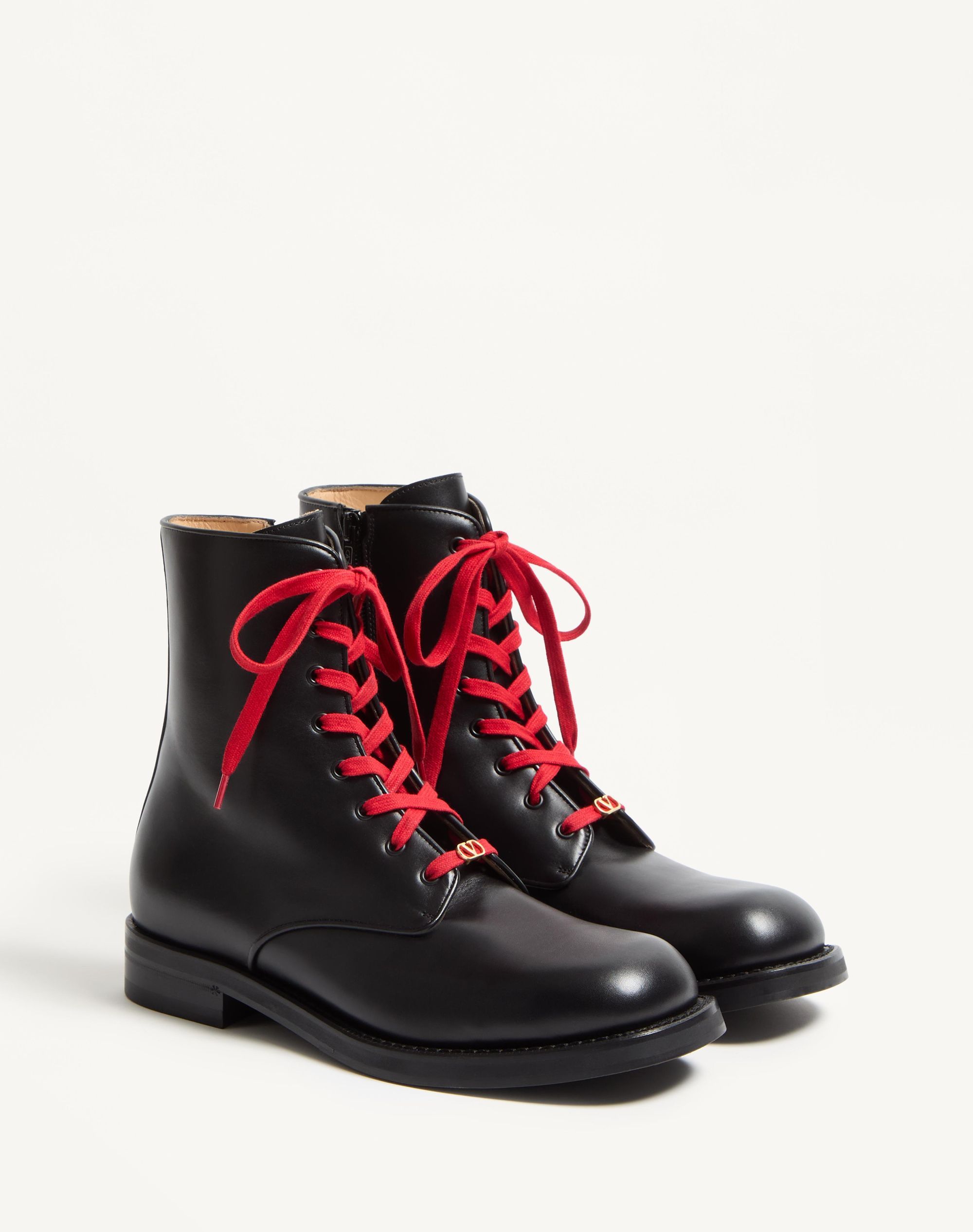 Valentino Calfskin Ankle Boots With Double Laces In Black