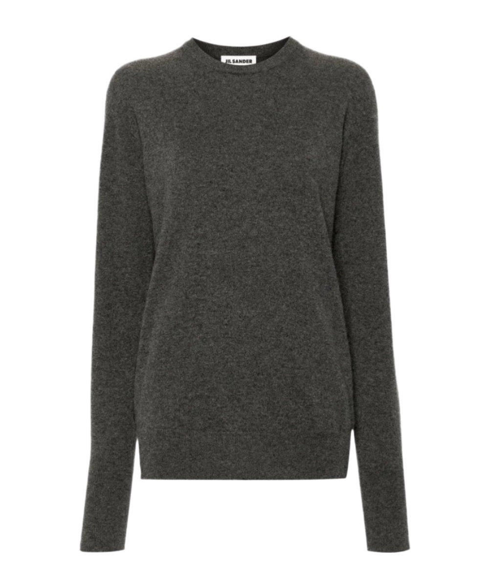 Jil Sander Oversized Grey Sweater With Ribbed Trim In Wool Woman In Black