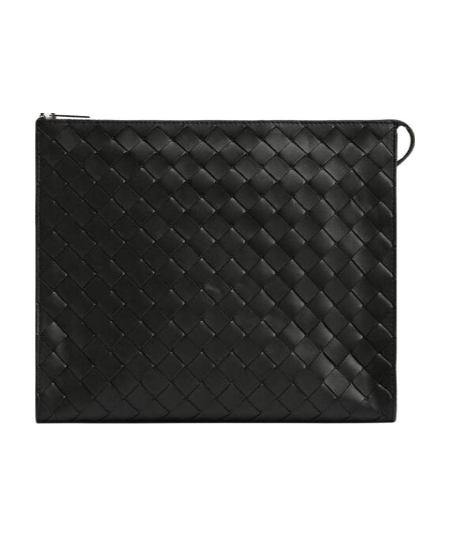 Bottega Veneta Logo Weaving Handbag In Black