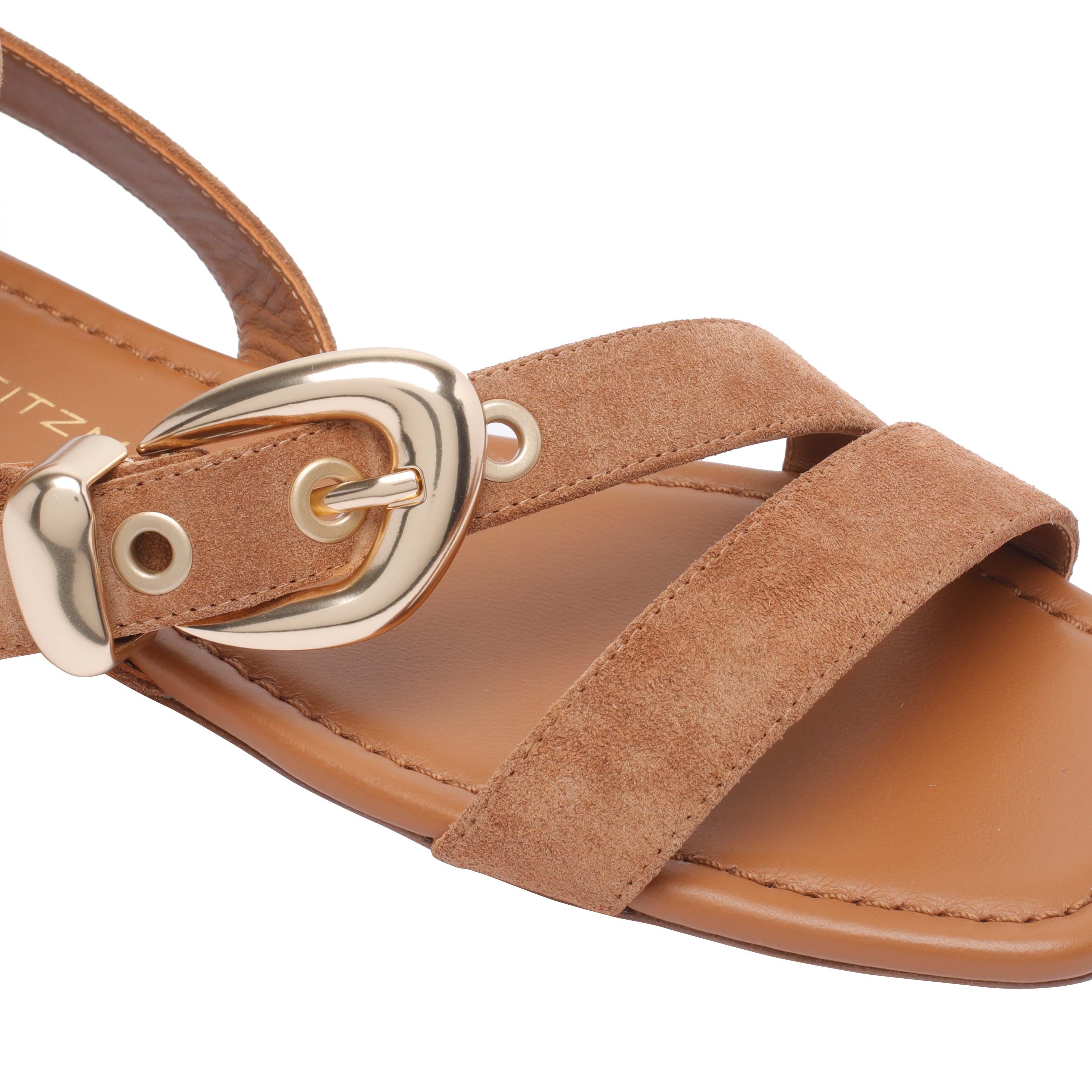 Stuart Weitzman Square Toe Suede Straps Sandals In Brown