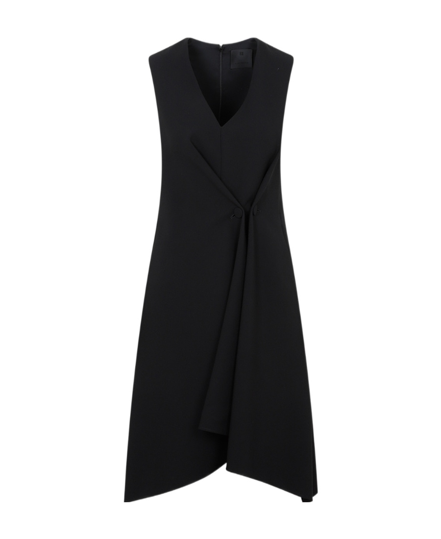 Givenchy Pleated Buttoned Cady Dress In Black