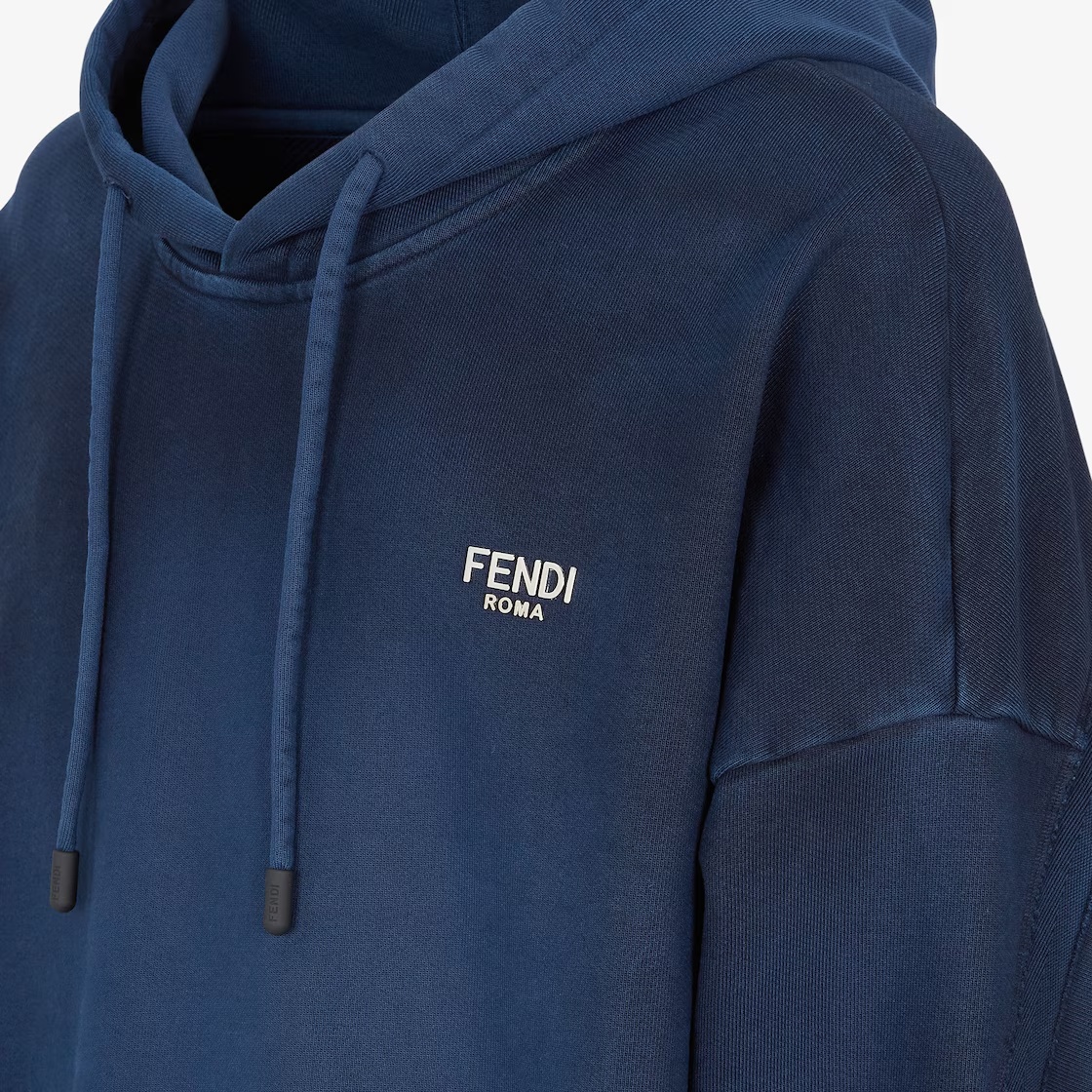 Fendi Logo Hooded Sweater In Blue