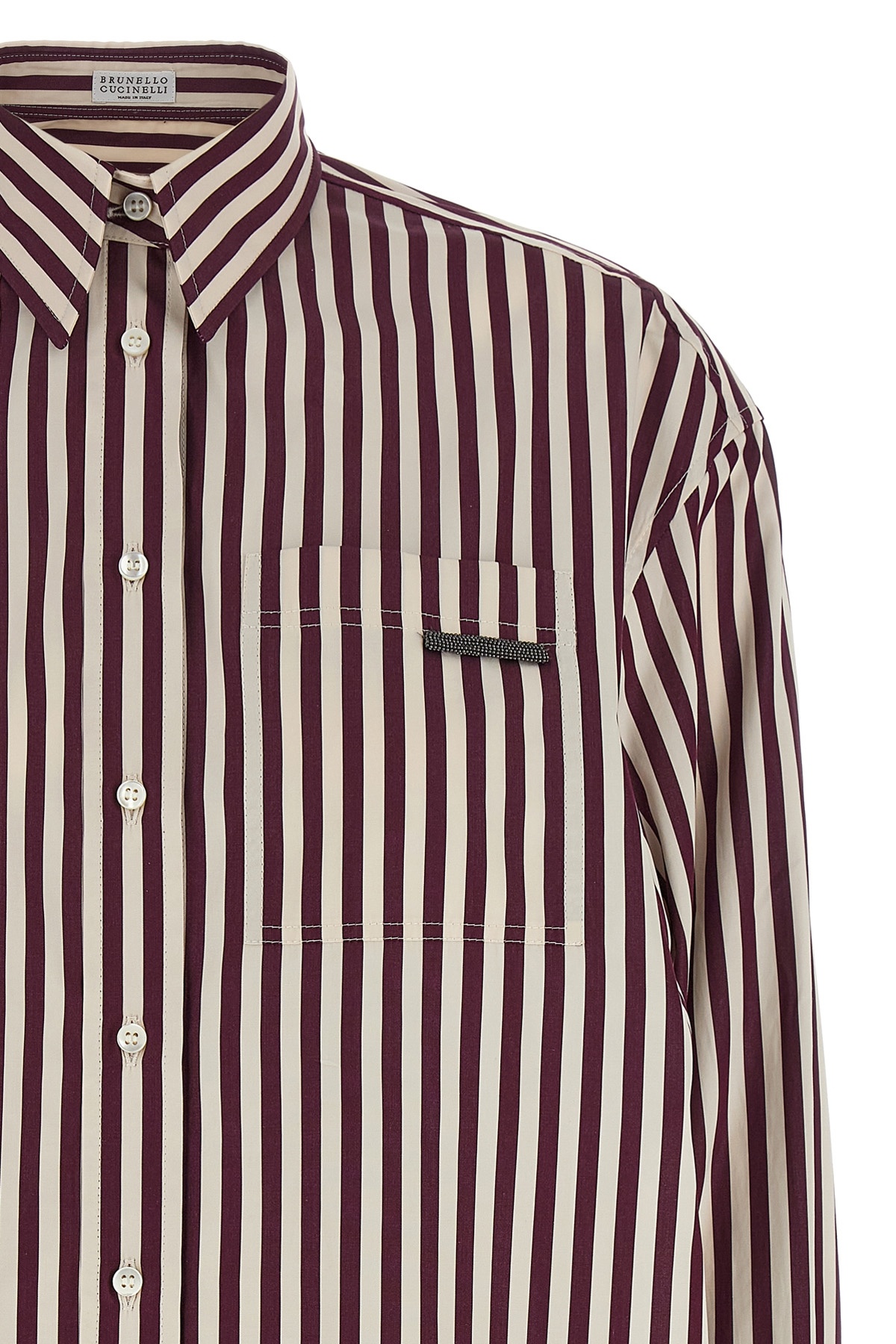 Brunello Cucinelli Bead-embellished Striped Cotton-sateen Shirt In Multi