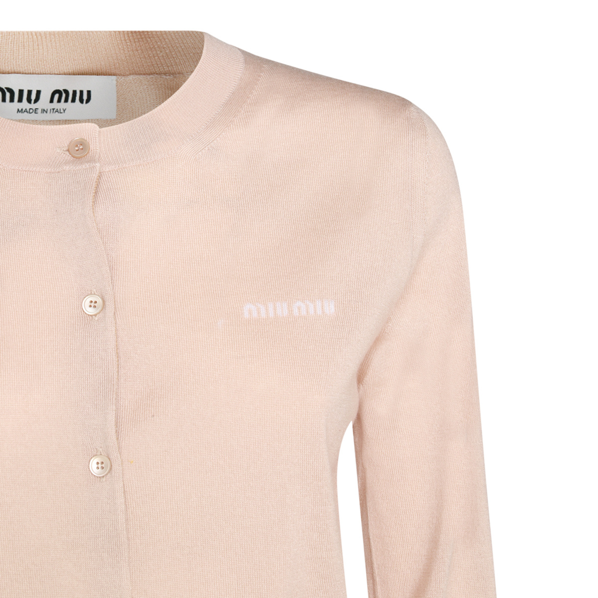 Miu Miu Logo-intarsia Cardigan In Nude