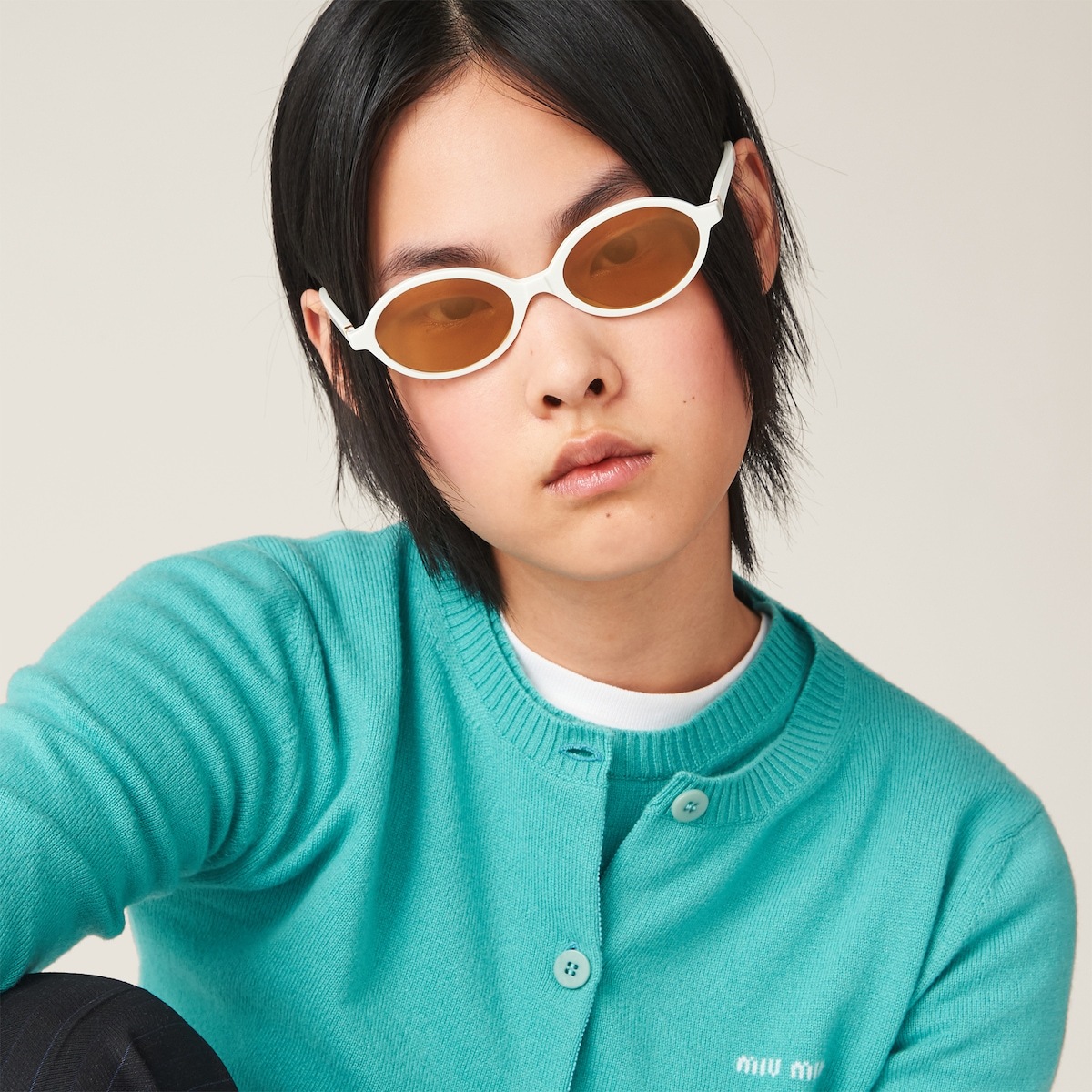 Miu Miu Runway Logo Sunglasses In White