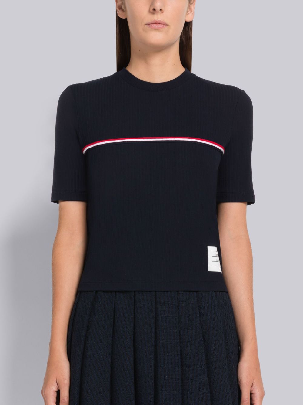 Thom Browne Striped Crew Neck Ribbed Texture T-shirt In Blue