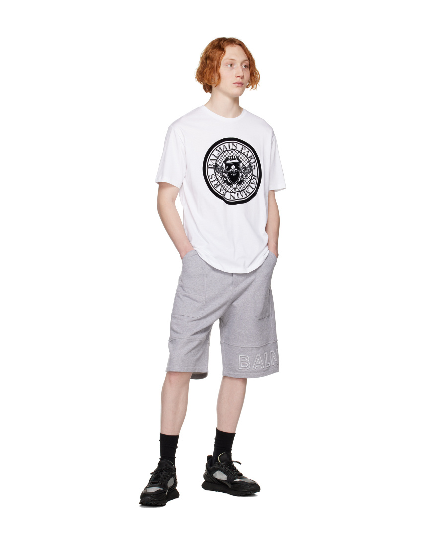 BALMAIN LOGO-PRINT COTTON BERMUDA SHORTS
