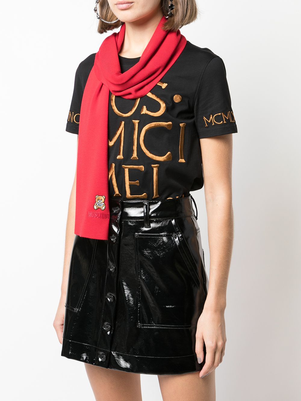 Moschino Bear Logo Scarf In Red