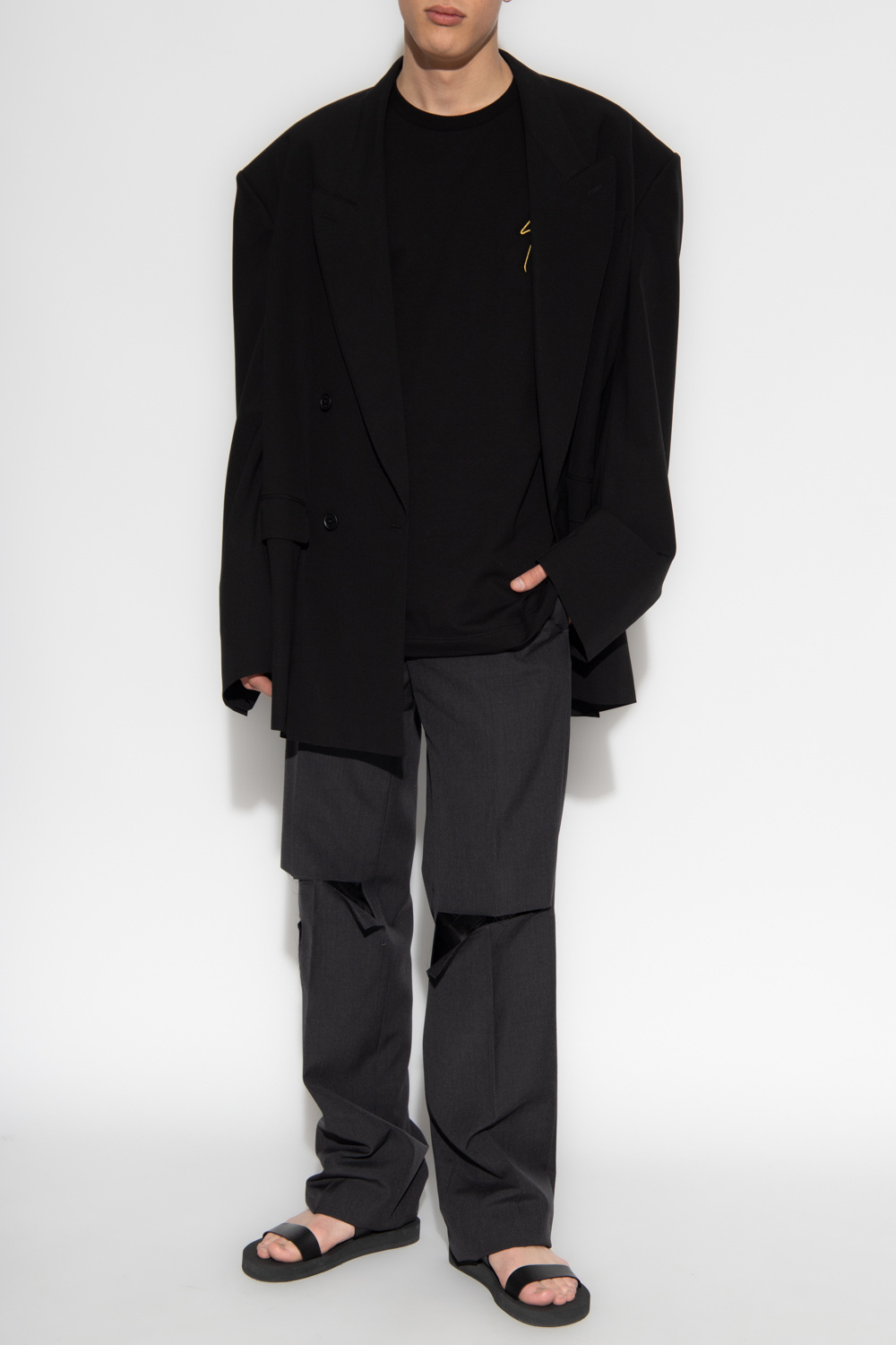 Givenchy Distressed Wool Trousers In Black