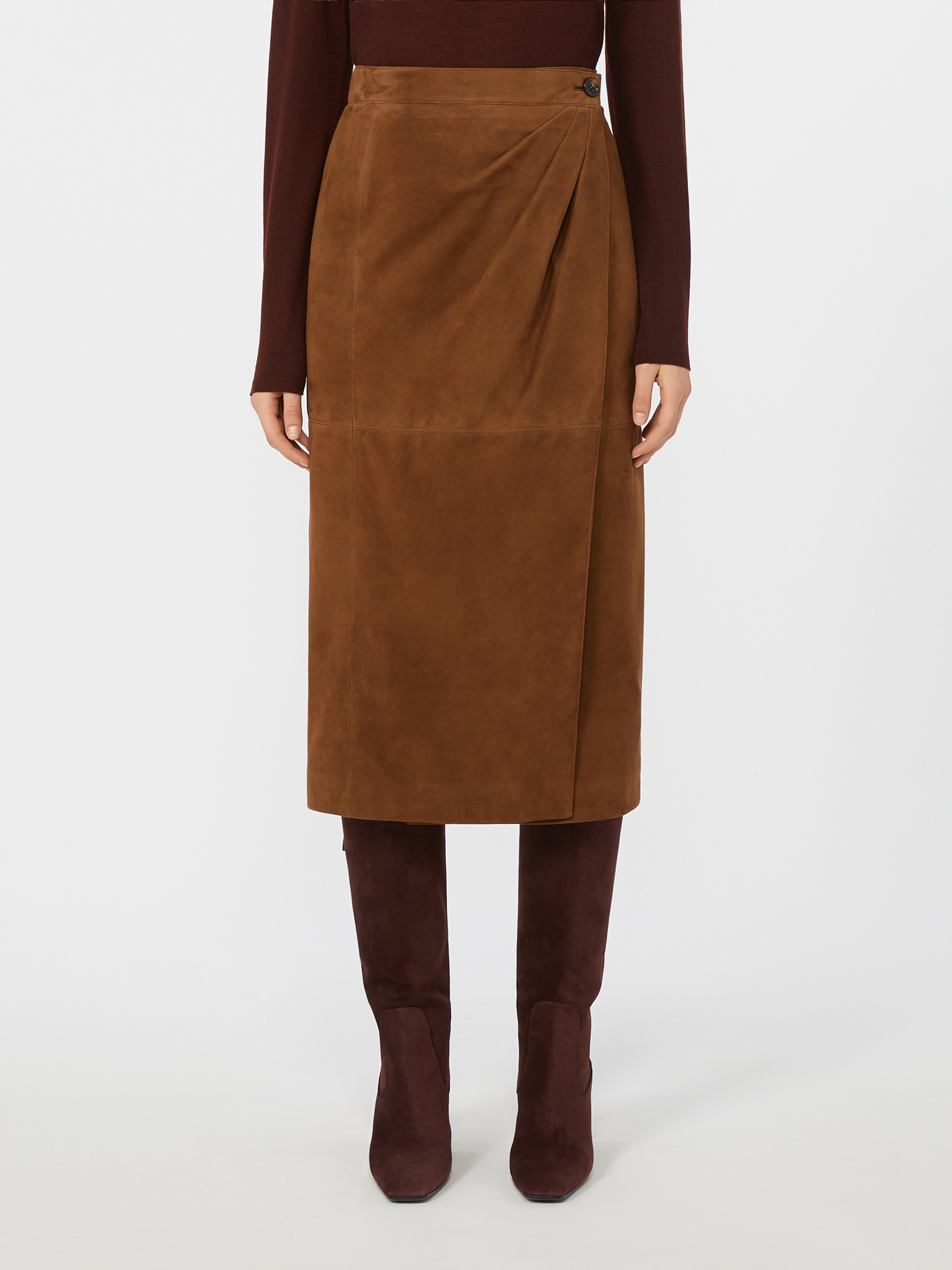Max Mara Suede Pencil Skirt In Brown