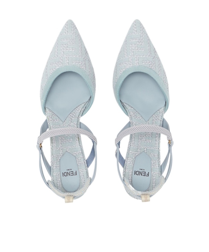 Fendi Light Blue Cotton Medium-heeled Slingbacks In Blue