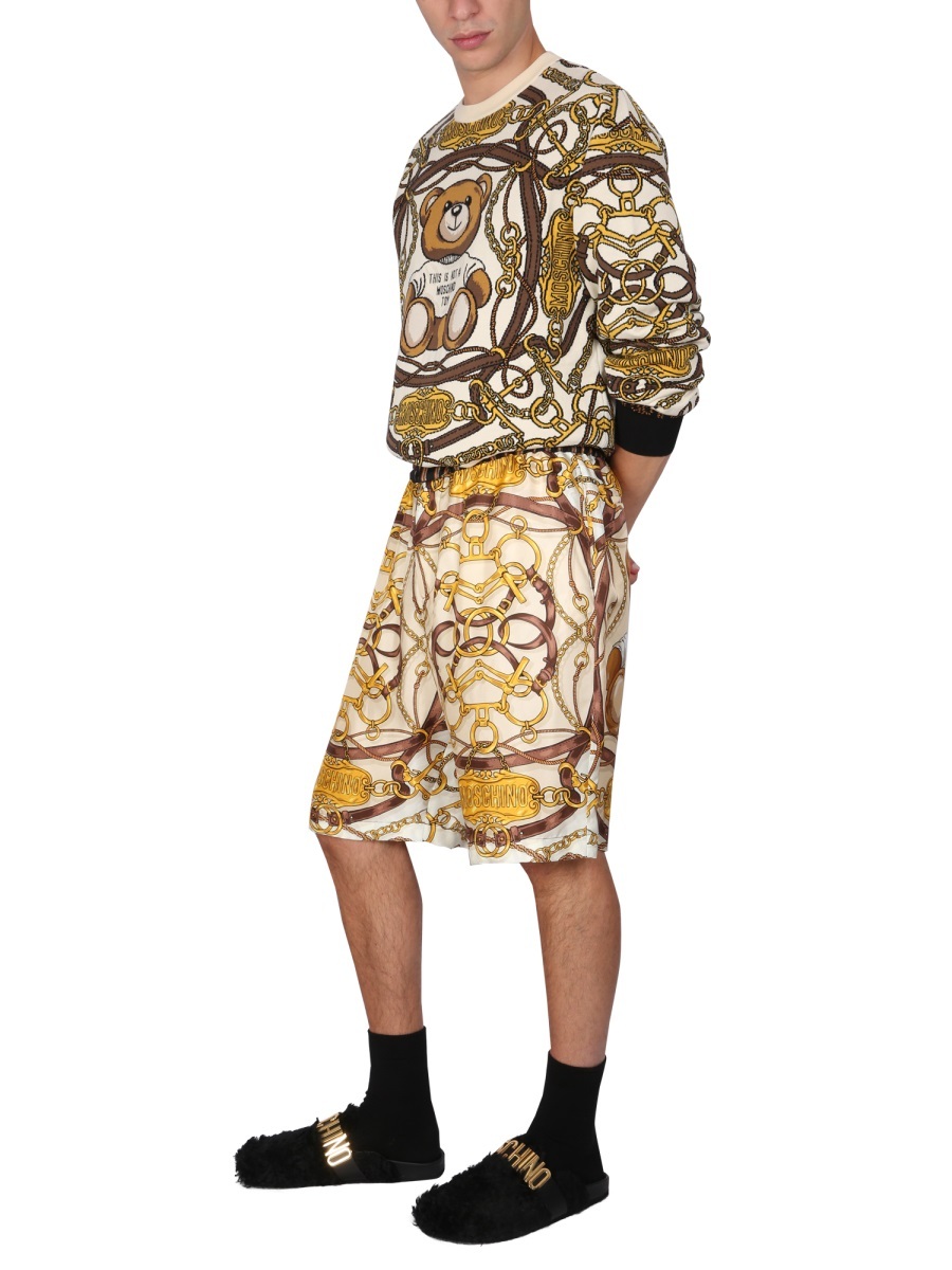 Moschino "teddy" Graphic Print Bermuda Shorts With Side Pockets In Nude
