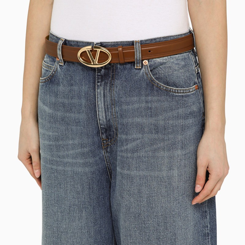 Valentino Vlogo Signature-buckle Leather Belt In Brown