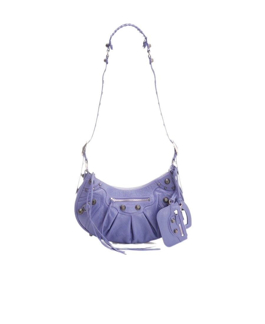 Balenciaga Green Leather Shoulder Handbag With Magnetic Closure And Metal Details In Purple
