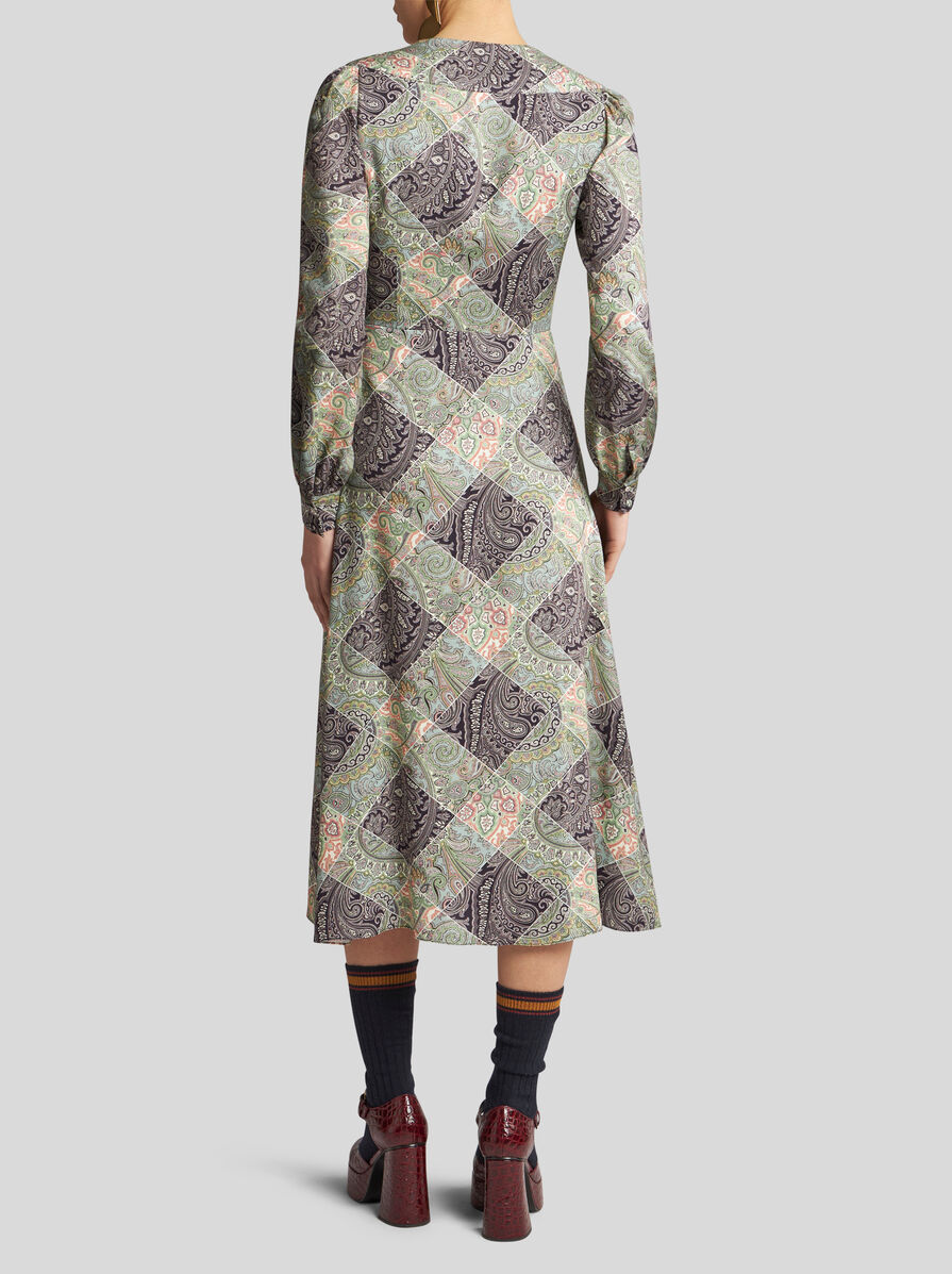 Etro Check Print Twill Dress In Gray