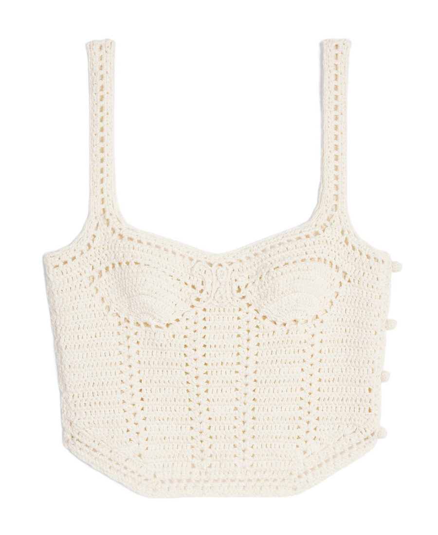 Celine Triomphe Embroidered Hand Crocheted Corset Vest In Nude