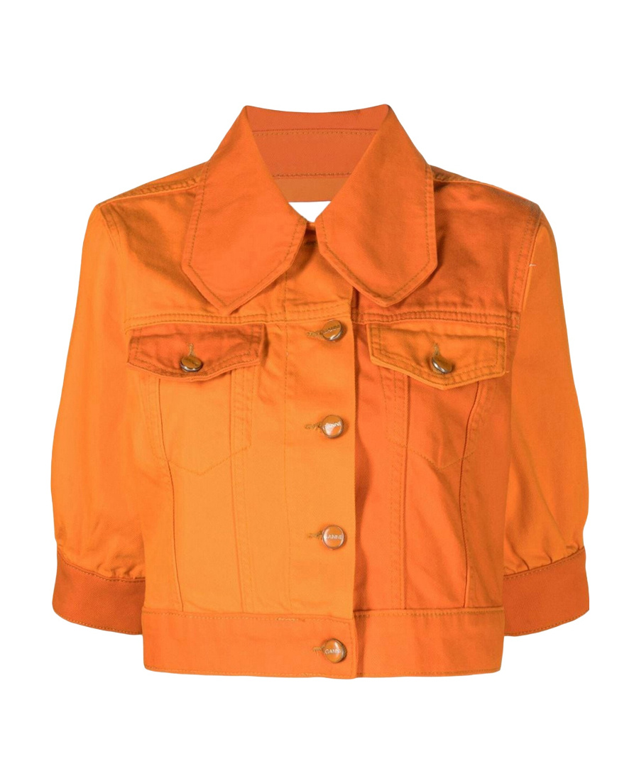 Ganni Cropped Short-sleeve Jacket In Orange