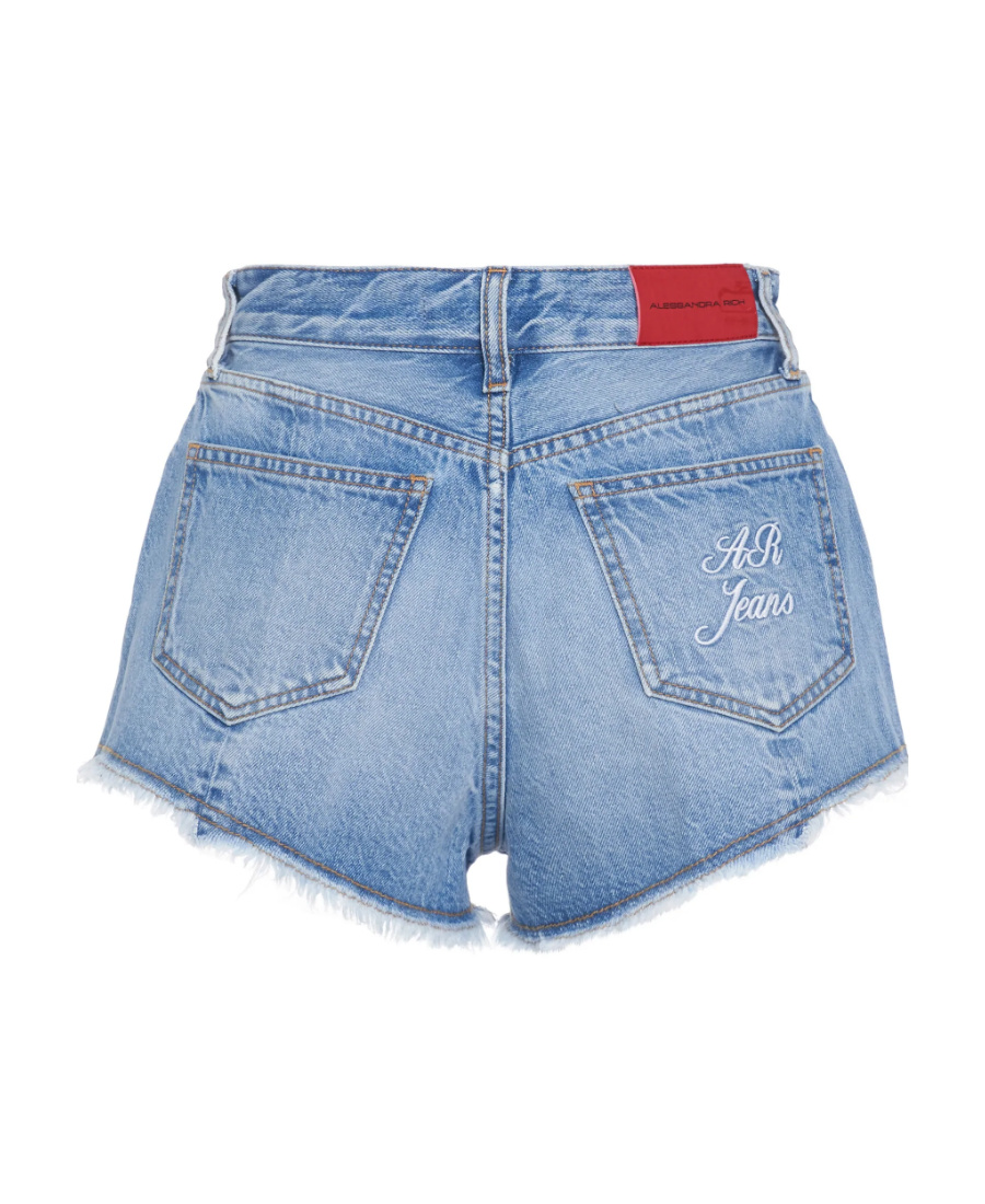 Alessandra Rich Embroidered Logo Denim Shorts In Blue
