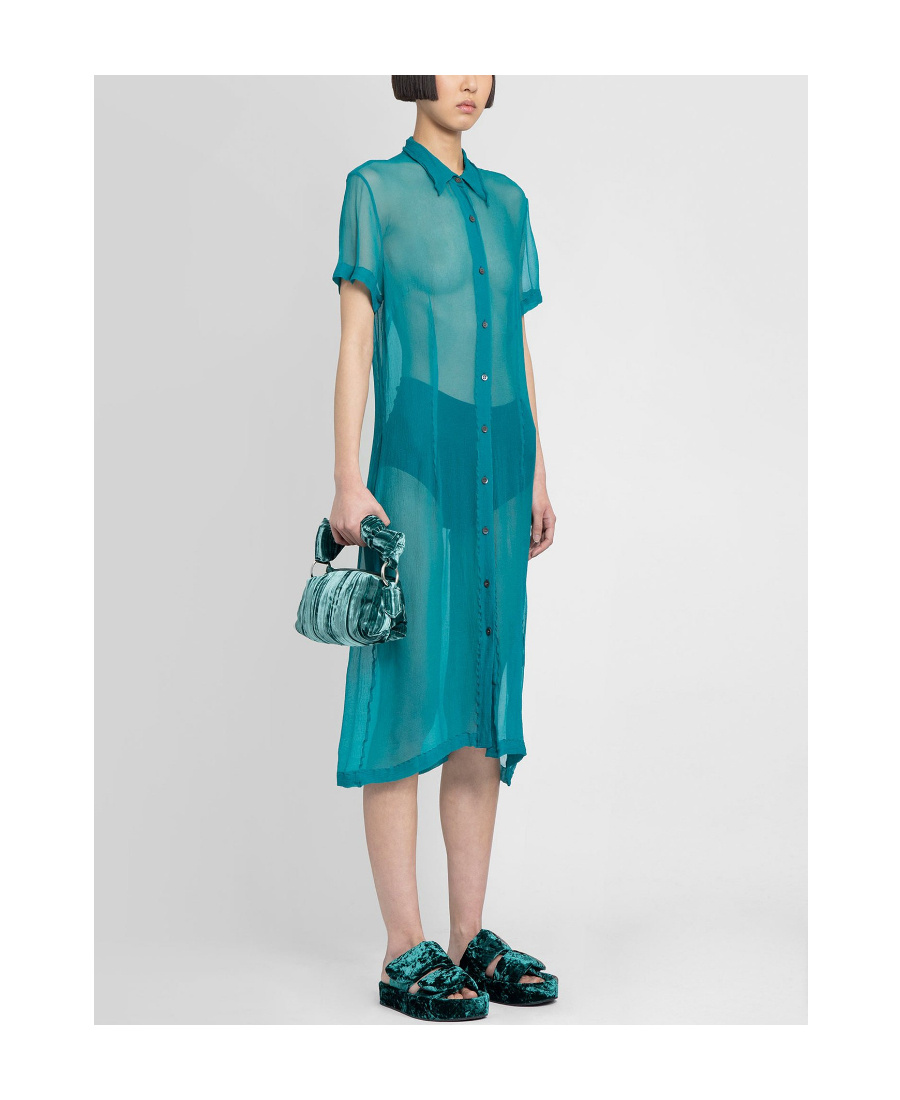 Dries Van Noten Semi-transparent Button-up Shirt Dress In Green