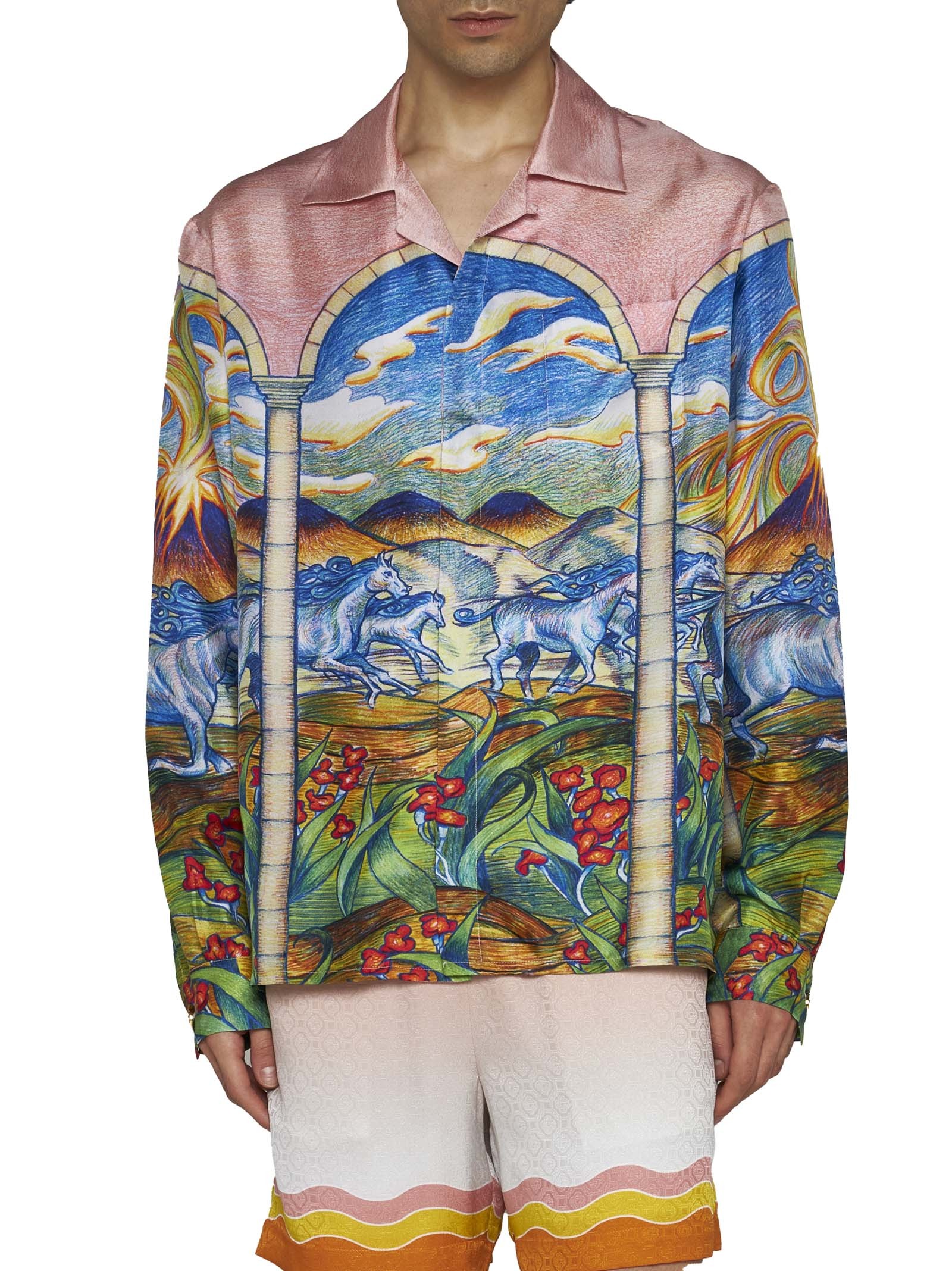 Casablanca Gradient-effect Drawstring Silk Shorts In Multi