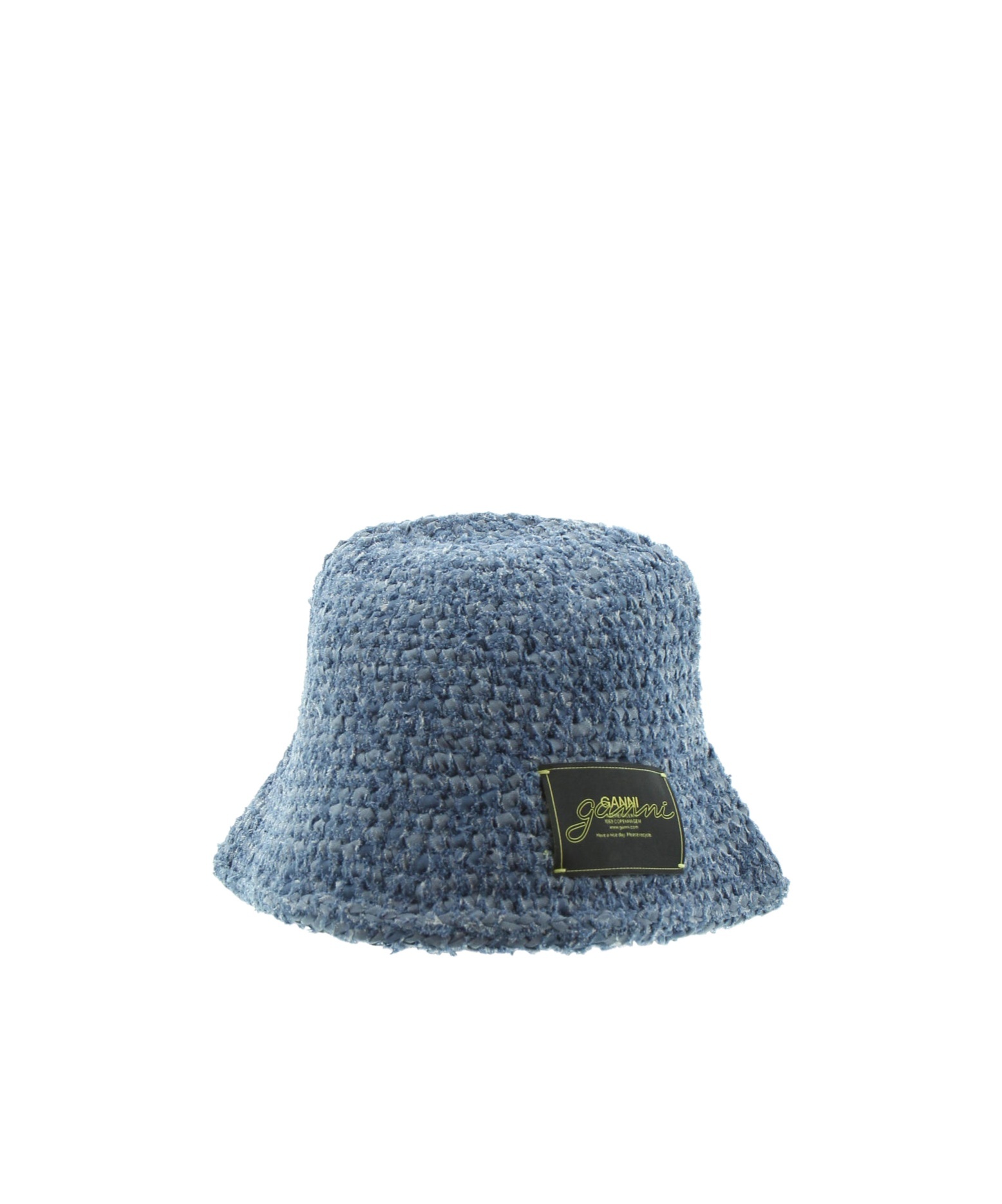 Ganni Denim Handknit Bucket Hat In Blue