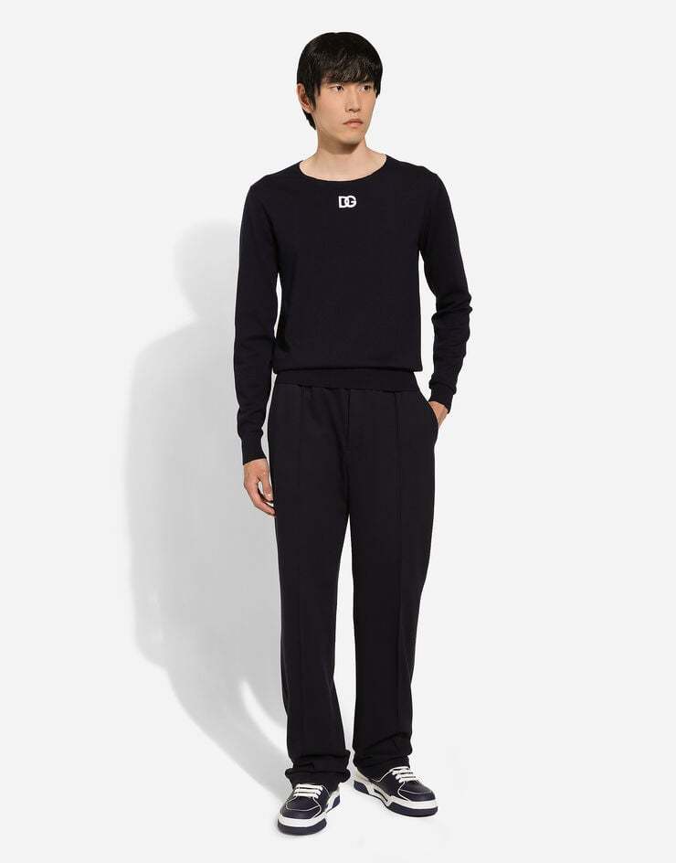 Dolce & Gabbana Logo-embroidered Virgin Wool Jumper In Black