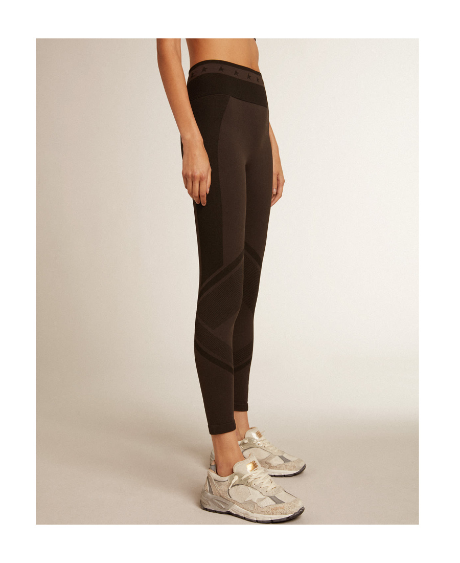 GOLDEN GOOSE WOMENS BLACK LEGGINGS WITH MIXED STITCHING