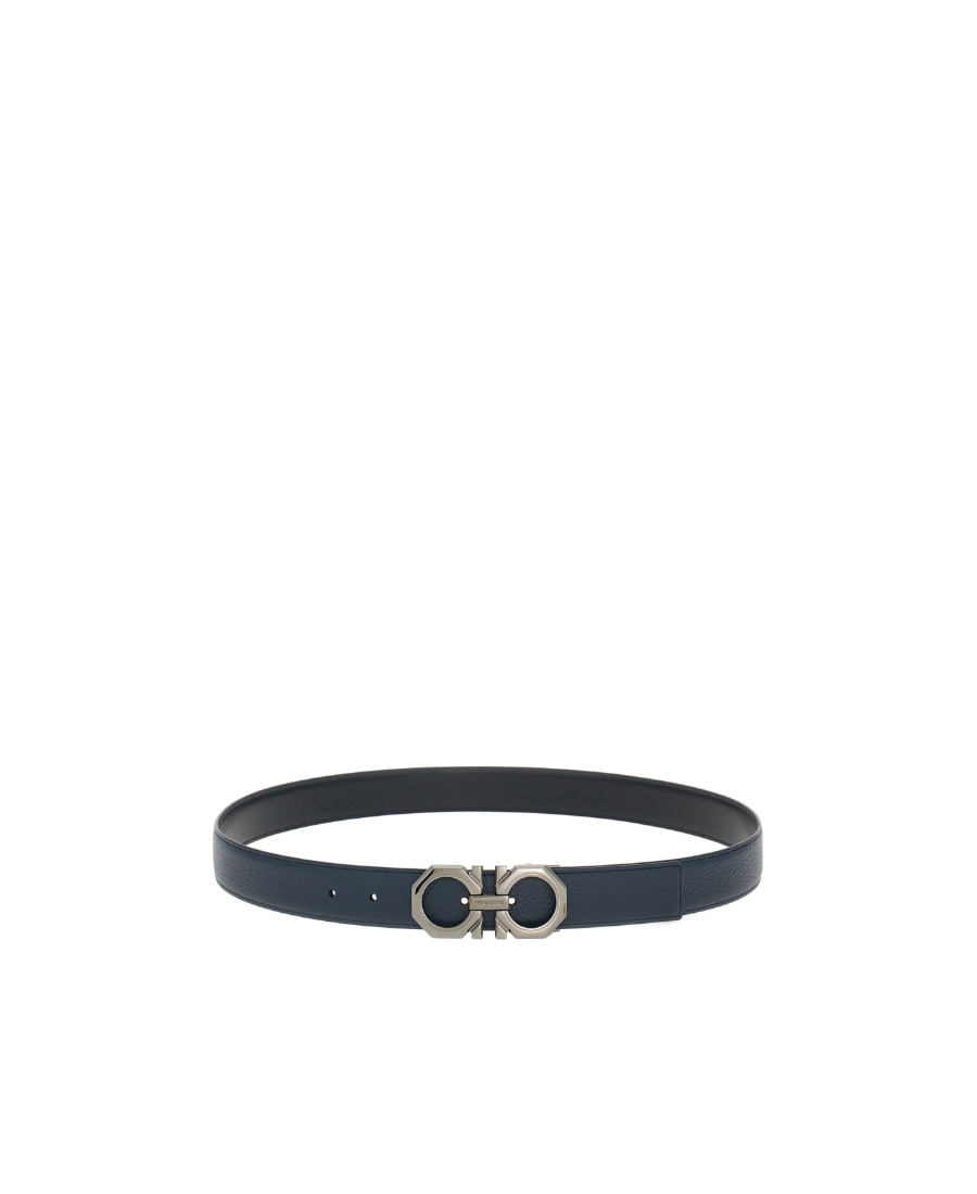 Ferragamo Salvatore Man's Bicolor Leather Belt With Logo Buckle In Black