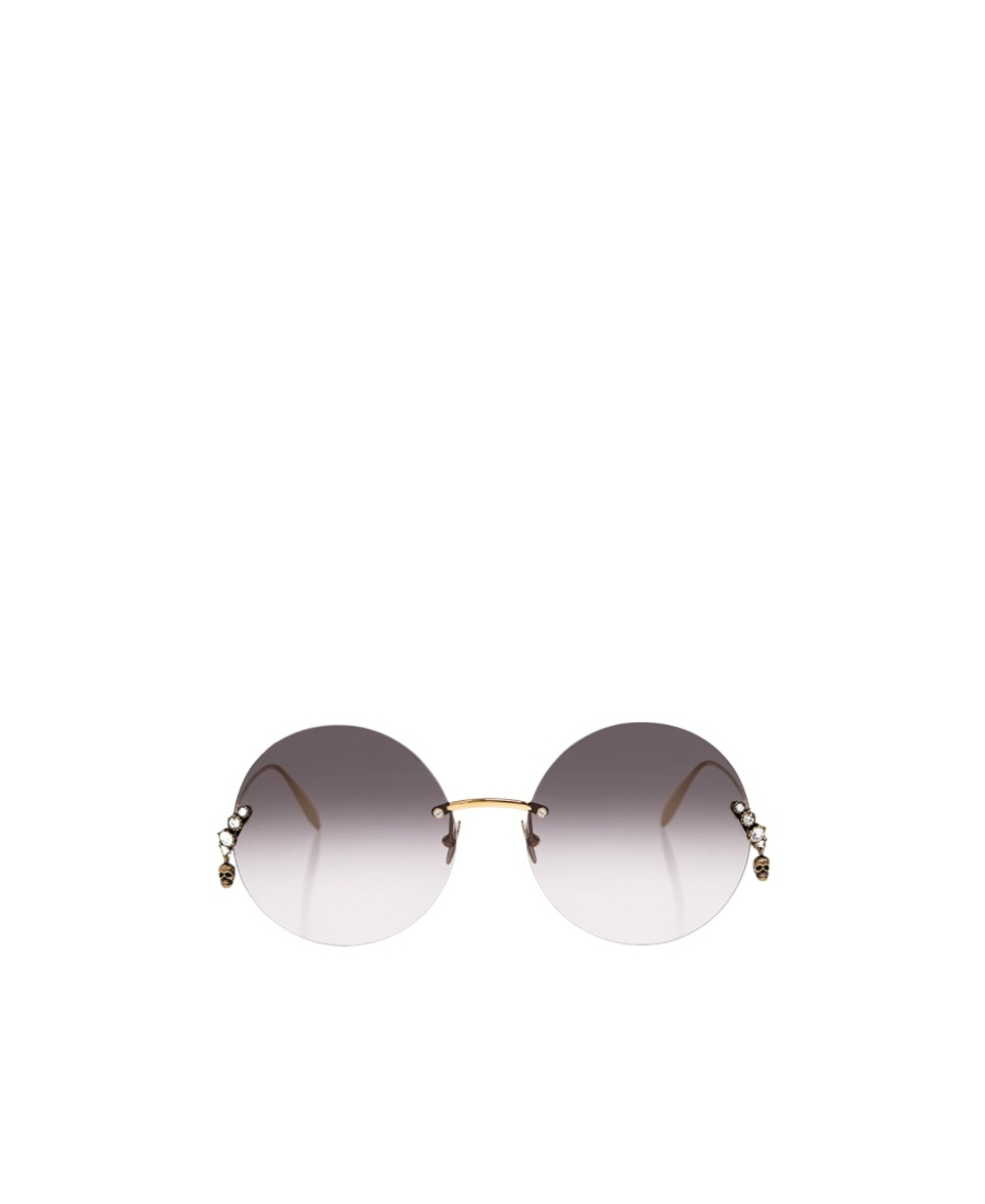 Alexander Mcqueen Round-frame Crystal-charm Sunglasses In Gray