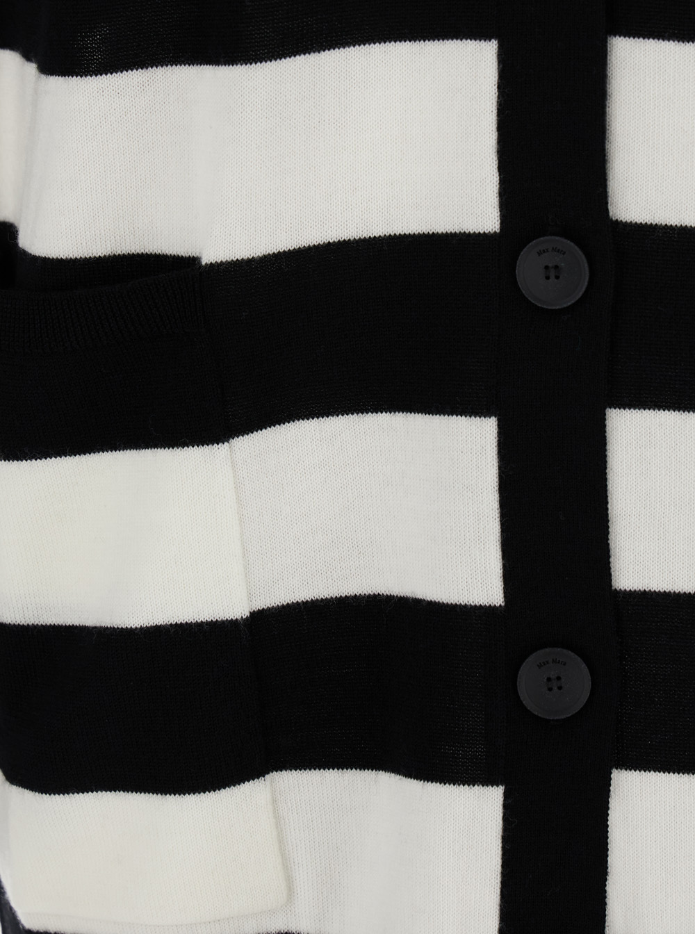 Max Mara Striped Wool Cardigan With V-neck And Flock Motif In Black